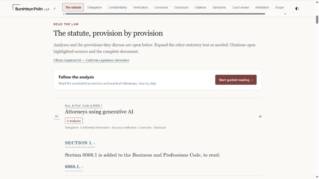 SB 574 page screenshot showing the annotated statute and guided reading interface